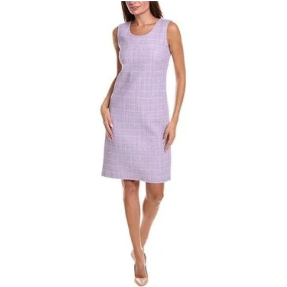 St. John Dress Size 10 Lilac Shimmer Purple Tweed Sleeveless Career Cocktail Lux